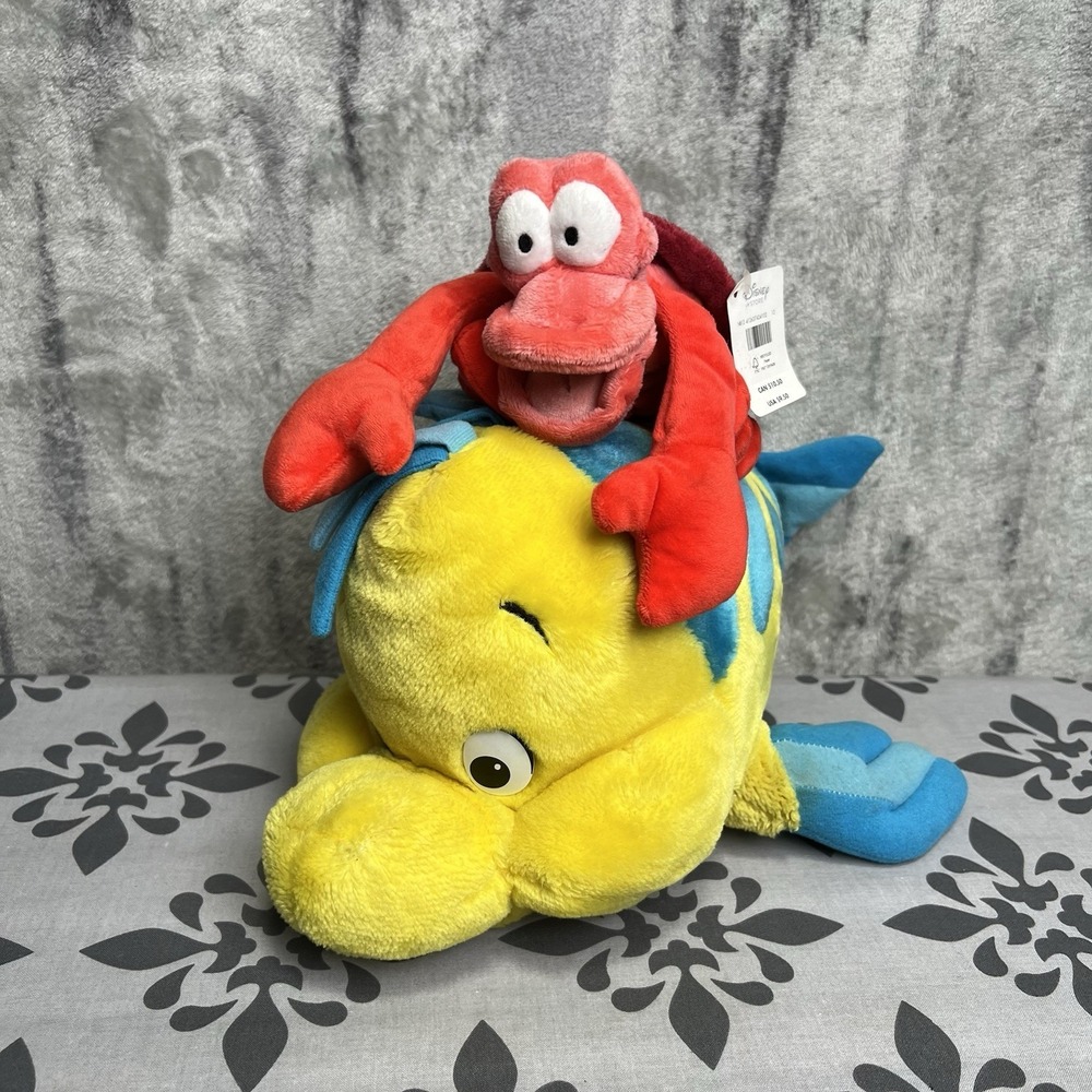 Vintage Plush Sebastian & Flounder The Little Mermaid Stuffed Animal Disney
